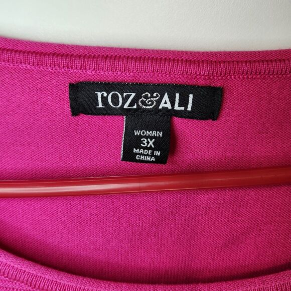 Roz & Ali Pink Cinched Sweater Top 3/4 Sleeve Yoke Detail Plus Size 3X - Picture 4 of 11